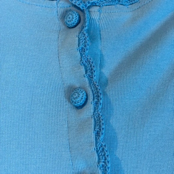 Loulou Womens Baby Blue 100% Cotton cottagecore Cardigan Sz Small fairy ruffle - Picture 2 of 9